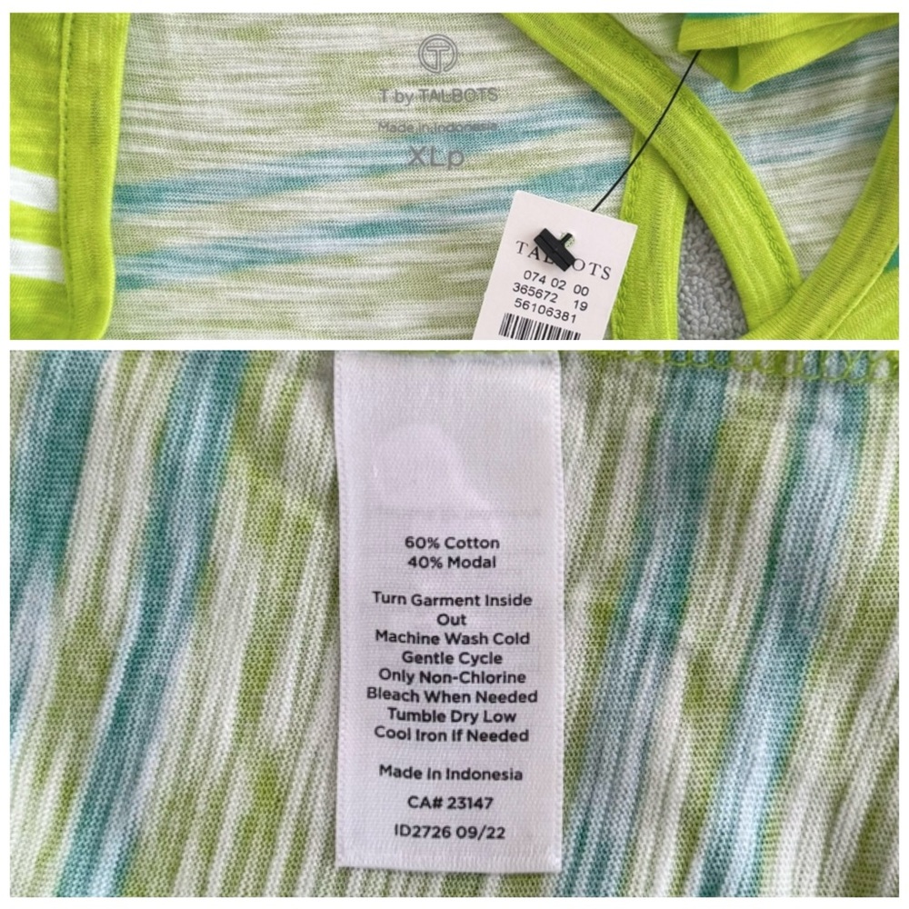 T BY TALBOTS NWT XLP Kiwi Stripe Cross Back Top • Athleisure Cotton Modal Slub - Picture 6 of 10